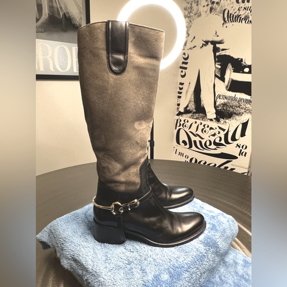 Le PePe Canoscio Fango Black leather and grey suede riding boots - Picture 3 of 16